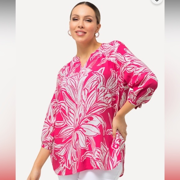 New Ulla Popken Lily Print Viscose Floral Blouse Top - Picture 1 of 7